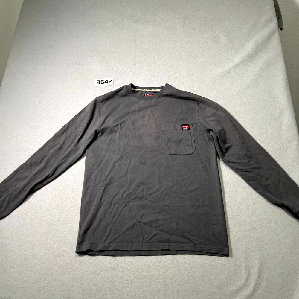 Wrangler Workwear Shirt Mens Medium Gray Long Sleeve Cotton Pockets Pullover